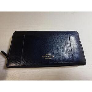 Coach Navy Blue Leather Zip-Around Wallet